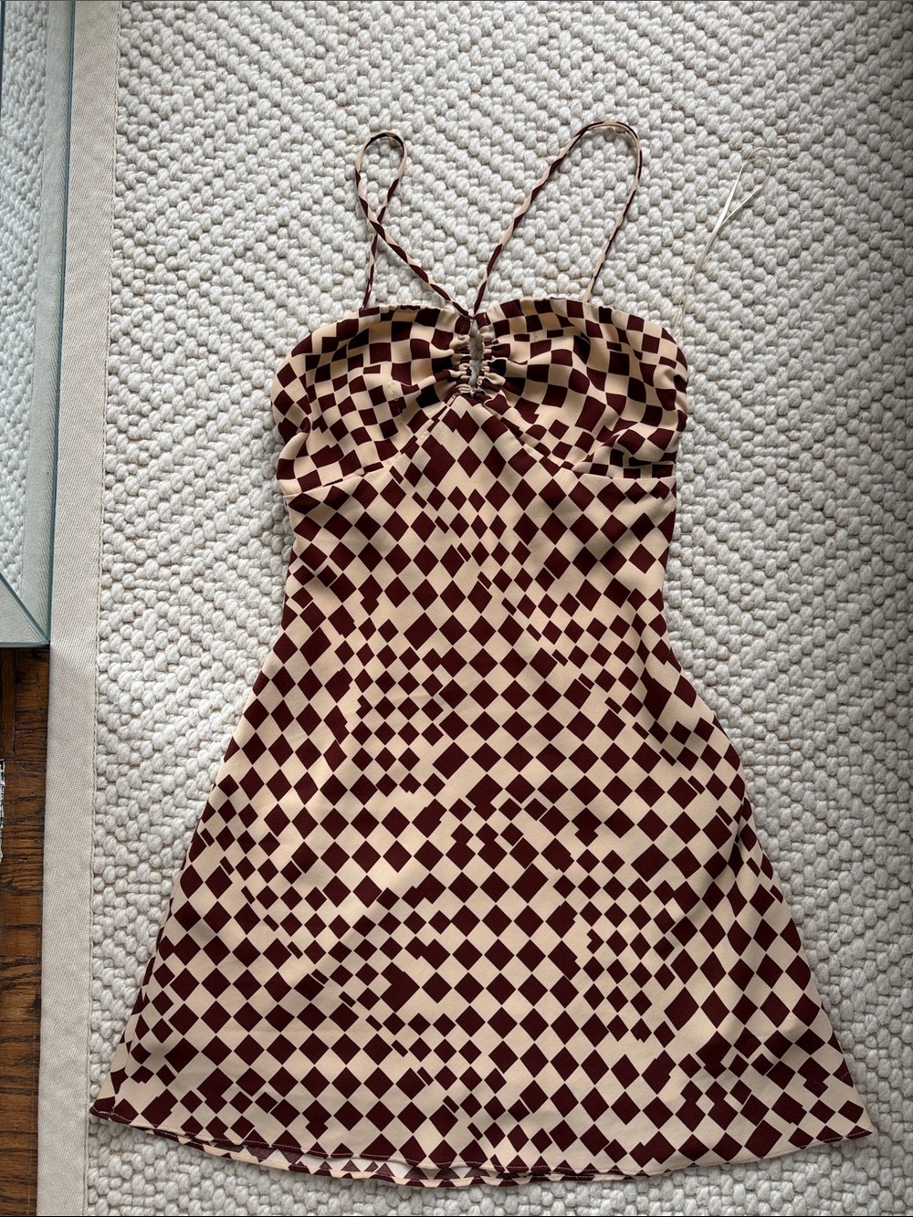 Cotton Candy Burgundy and Beige Checkerboard Slip Mini Dress
